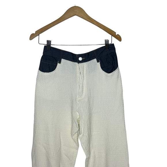 NWT WeWoreWhat High Rise Wide Leg Denim Cable Knit Pants cream 27 - Picture 13 of 16